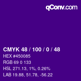 颜色代码: CMYK 48 / 100 / 0 / 48 | qconv.com
