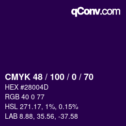 Color code: CMYK 48 / 100 / 0 / 70 | qconv.com