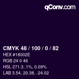 Code couleur: CMYK 48 / 100 / 0 / 82 | qconv.com