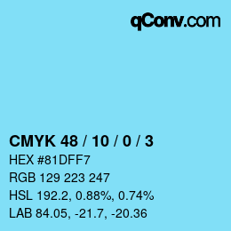 カラーコード: CMYK 48 / 10 / 0 / 3 | qconv.com