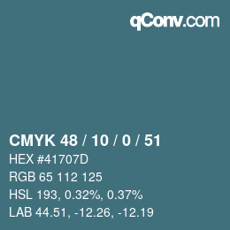 Color code: CMYK 48 / 10 / 0 / 51 | qconv.com