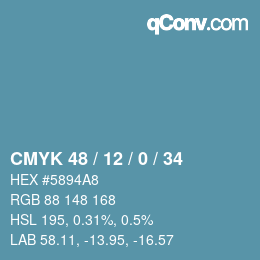 Farbcode: CMYK 48 / 12 / 0 / 34 | qconv.com
