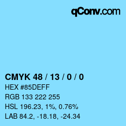 カラーコード: CMYK 48 / 13 / 0 / 0 | qconv.com