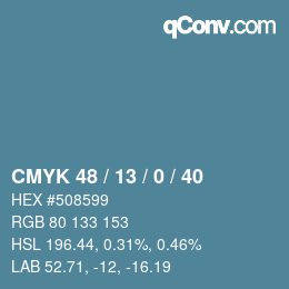 カラーコード: CMYK 48 / 13 / 0 / 40 | qconv.com