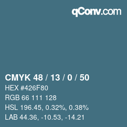 Farbcode: CMYK 48 / 13 / 0 / 50 | qconv.com
