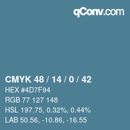 Color code: CMYK 48 / 14 / 0 / 42 | qconv.com