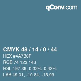 Color code: CMYK 48 / 14 / 0 / 44 | qconv.com