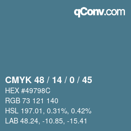 Color code: CMYK 48 / 14 / 0 / 45 | qconv.com