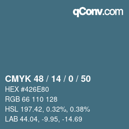 Color code: CMYK 48 / 14 / 0 / 50 | qconv.com