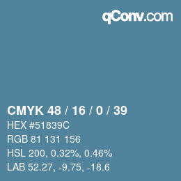 Color code: CMYK 48 / 16 / 0 / 39 | qconv.com