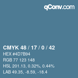 颜色代码: CMYK 48 / 17 / 0 / 42 | qconv.com