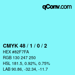 カラーコード: CMYK 48 / 1 / 0 / 2 | qconv.com