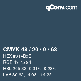 Code couleur: CMYK 48 / 20 / 0 / 63 | qconv.com