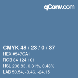 Color code: CMYK 48 / 23 / 0 / 37 | qconv.com
