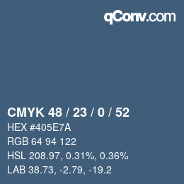 Color code: CMYK 48 / 23 / 0 / 52 | qconv.com