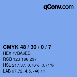 カラーコード: CMYK 48 / 30 / 0 / 7 | qconv.com