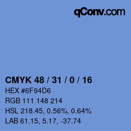Color code: CMYK 48 / 31 / 0 / 16 | qconv.com