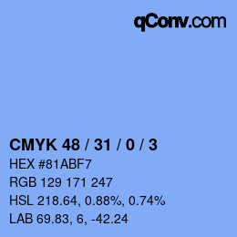 Color code: CMYK 48 / 31 / 0 / 3 | qconv.com