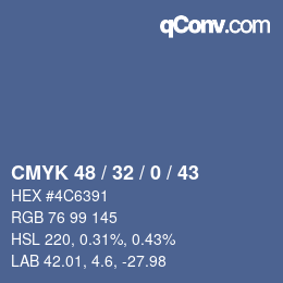 Código de color: CMYK 48 / 32 / 0 / 43 | qconv.com