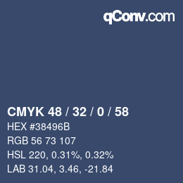Color code: CMYK 48 / 32 / 0 / 58 | qconv.com