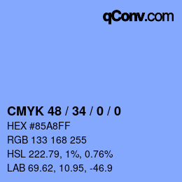 カラーコード: CMYK 48 / 34 / 0 / 0 | qconv.com