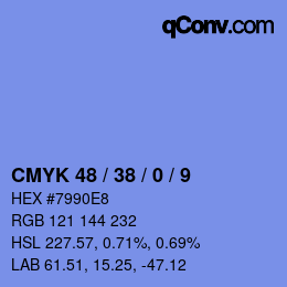 Farbcode: CMYK 48 / 38 / 0 / 9 | qconv.com