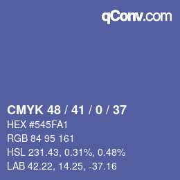 Farbcode: CMYK 48 / 41 / 0 / 37 | qconv.com