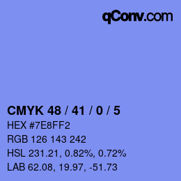 Código de color: CMYK 48 / 41 / 0 / 5 | qconv.com