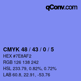 Código de color: CMYK 48 / 43 / 0 / 5 | qconv.com