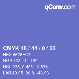カラーコード: CMYK 48 / 44 / 0 / 22 | qconv.com