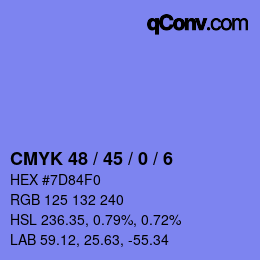 Color code: CMYK 48 / 45 / 0 / 6 | qconv.com