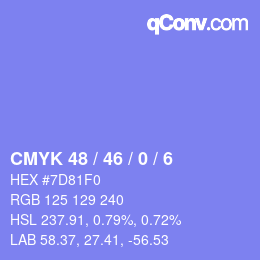 Color code: CMYK 48 / 46 / 0 / 6 | qconv.com