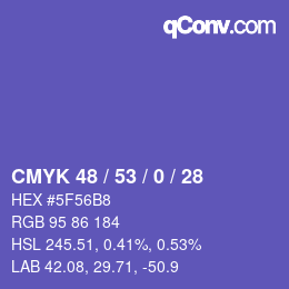 Farbcode: CMYK 48 / 53 / 0 / 28 | qconv.com