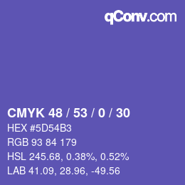 Color code: CMYK 48 / 53 / 0 / 30 | qconv.com