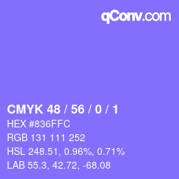 カラーコード: CMYK 48 / 56 / 0 / 1 | qconv.com