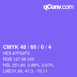 颜色代码: CMYK 48 / 60 / 0 / 4 | qconv.com