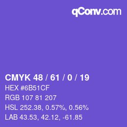 颜色代码: CMYK 48 / 61 / 0 / 19 | qconv.com