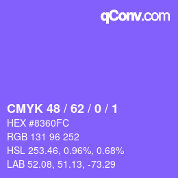 カラーコード: CMYK 48 / 62 / 0 / 1 | qconv.com