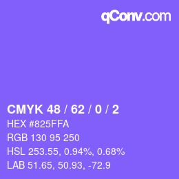 カラーコード: CMYK 48 / 62 / 0 / 2 | qconv.com