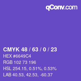 カラーコード: CMYK 48 / 63 / 0 / 23 | qconv.com