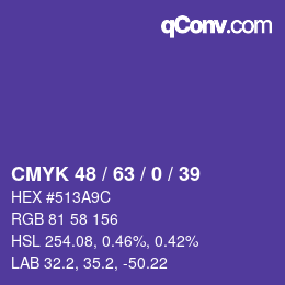カラーコード: CMYK 48 / 63 / 0 / 39 | qconv.com