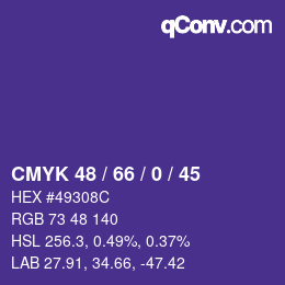 颜色代码: CMYK 48 / 66 / 0 / 45 | qconv.com