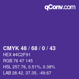 カラーコード: CMYK 48 / 68 / 0 / 43 | qconv.com