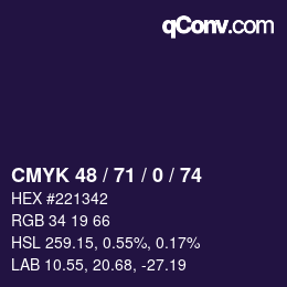 Color code: CMYK 48 / 71 / 0 / 74 | qconv.com