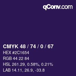 Farbcode: CMYK 48 / 74 / 0 / 67 | qconv.com
