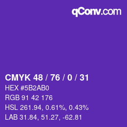 Farbcode: CMYK 48 / 76 / 0 / 31 | qconv.com