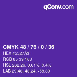 Color code: CMYK 48 / 76 / 0 / 36 | qconv.com