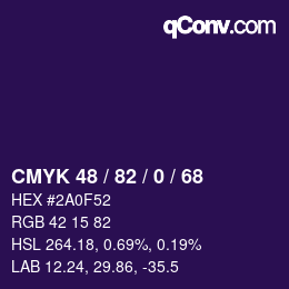 Color code: CMYK 48 / 82 / 0 / 68 | qconv.com