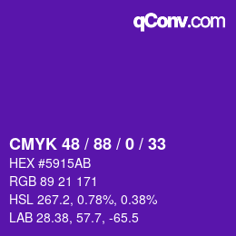 カラーコード: CMYK 48 / 88 / 0 / 33 | qconv.com