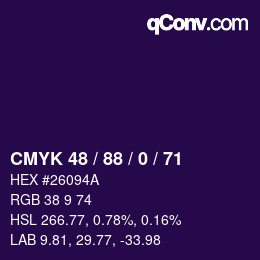 Farbcode: CMYK 48 / 88 / 0 / 71 | qconv.com